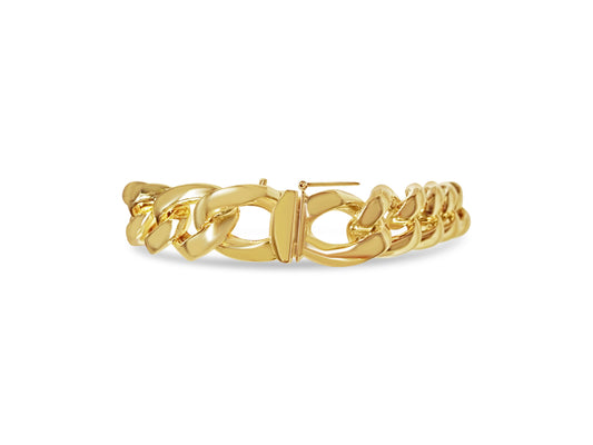 Curb Solid Gold Handmade Bracelet , 13mm, 6.5-10 Inch