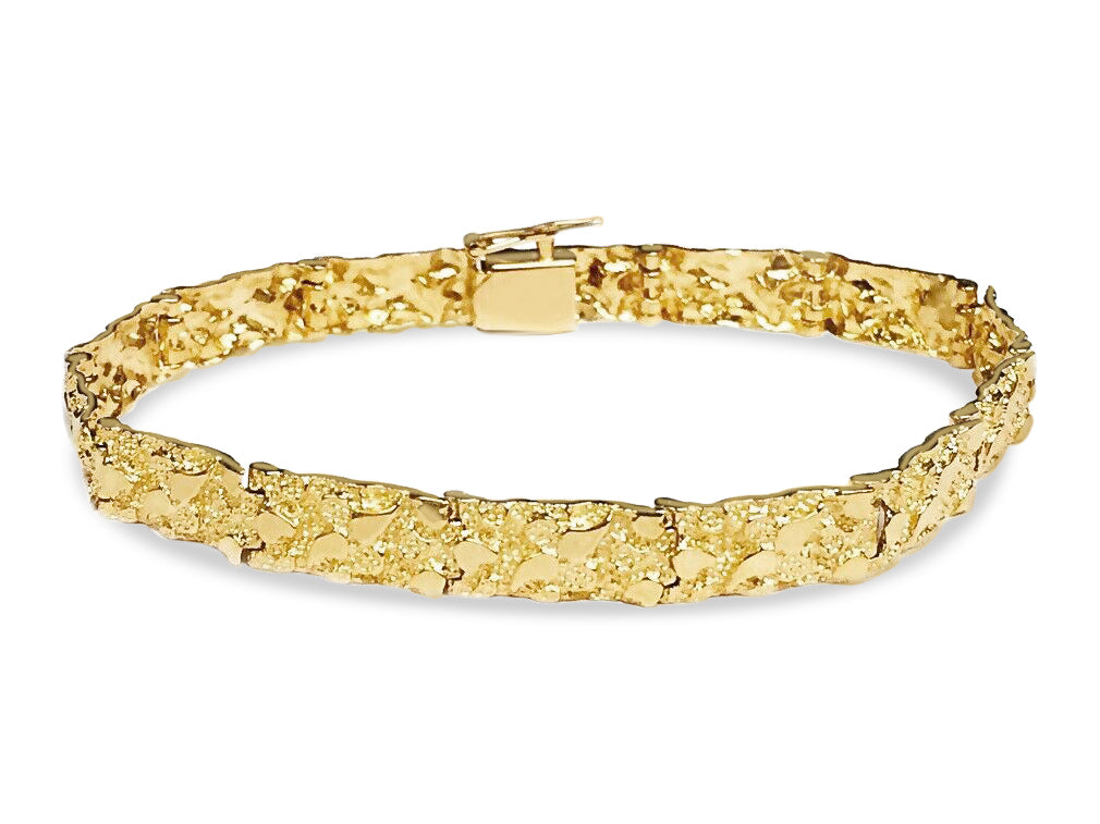 Nugget Solid Gold Handmade Bracelet , 7mm, 6.5-10 Inch