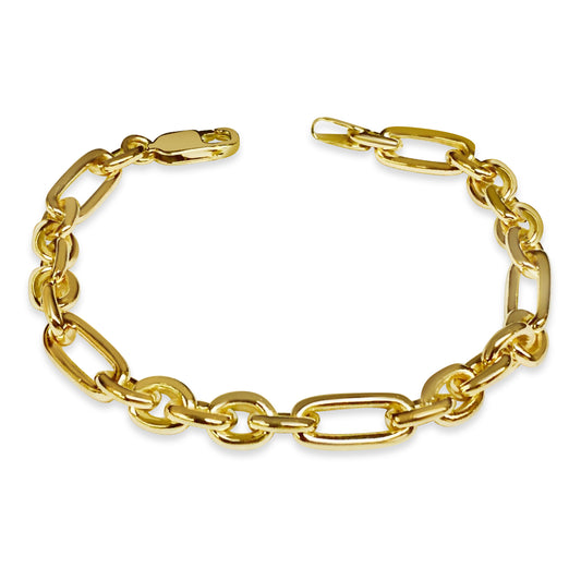 Rolo (Figaro) Solid Gold Handmade Bracelet , 7mm, 6.5-10 Inch