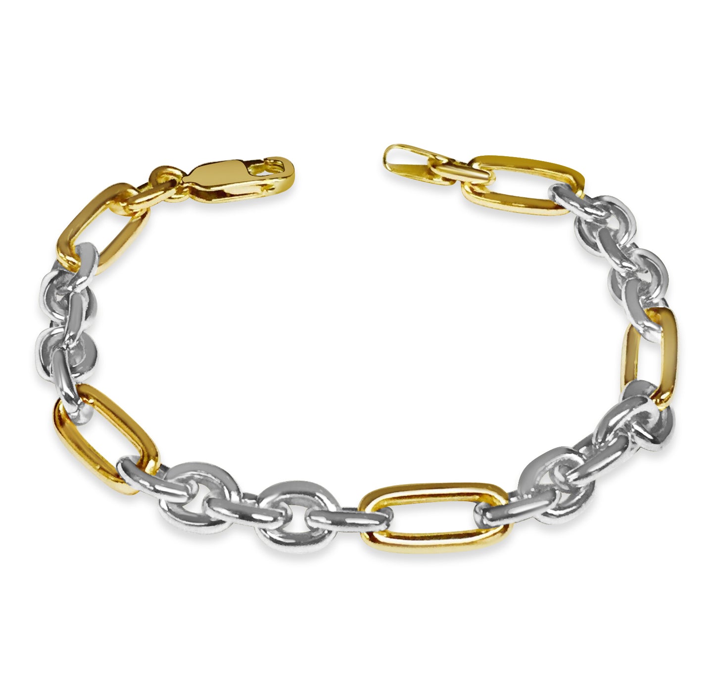 Rolo (Figaro) Solid Gold Handmade Bracelet , 7mm, 6.5-10 Inch