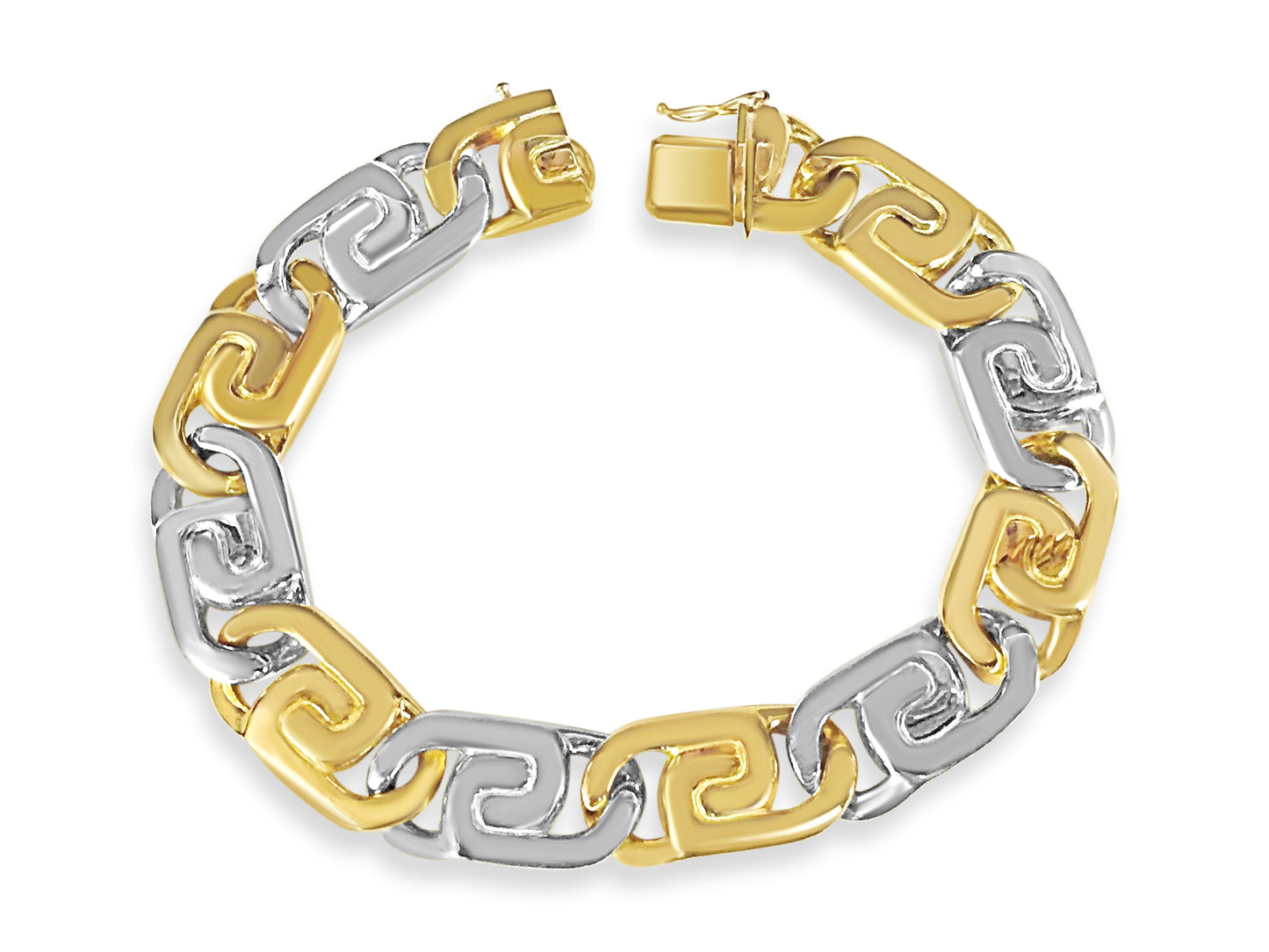 Tiger Eye Solid Gold Handmade Bracelet , 15mm, 6.5-10 Inch