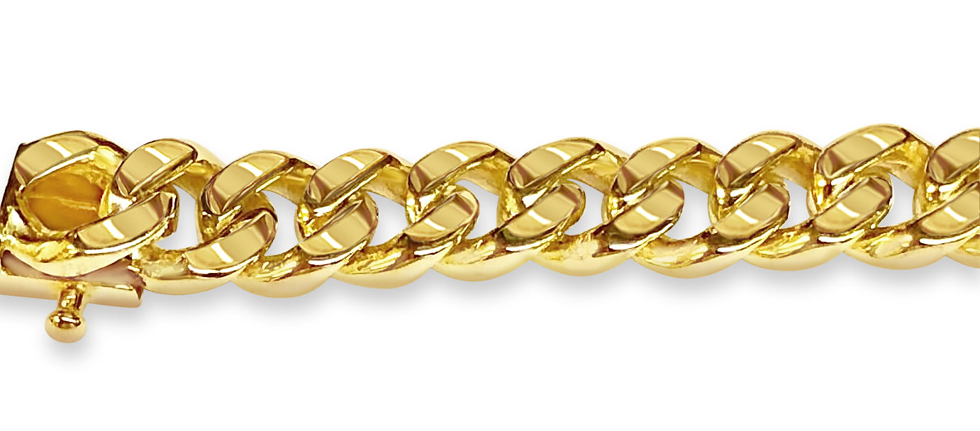 Curb Solid Gold Handmade Bracelet , 8mm, 6.5-10 Inch