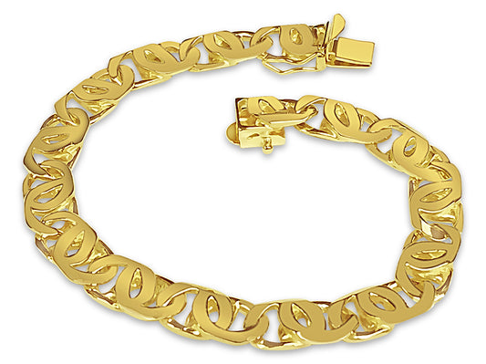 Tiger Eye Solid Gold Handmade Bracelet , 8mm, 6.5-10 Inch