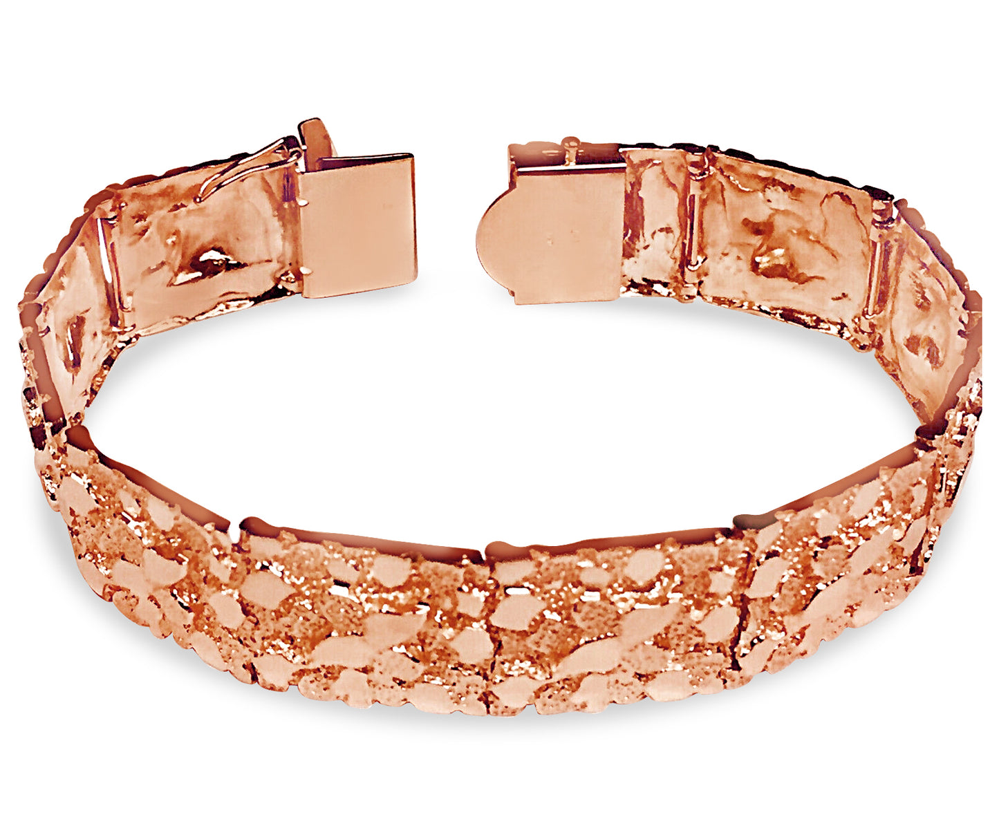 Nugget Solid Gold Handmade Bracelet , 17mm, 6.5-10 Inch