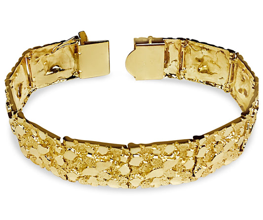 Nugget Solid Gold Handmade Bracelet , 17mm, 6.5-10 Inch