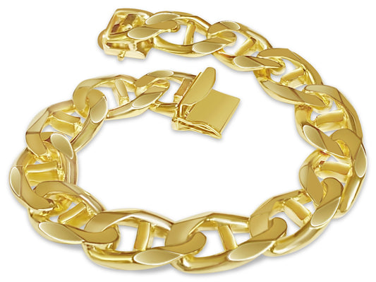 Anchor Mariner Solid Gold Handmade Bracelet , 15mm, 6.5-10 Inch