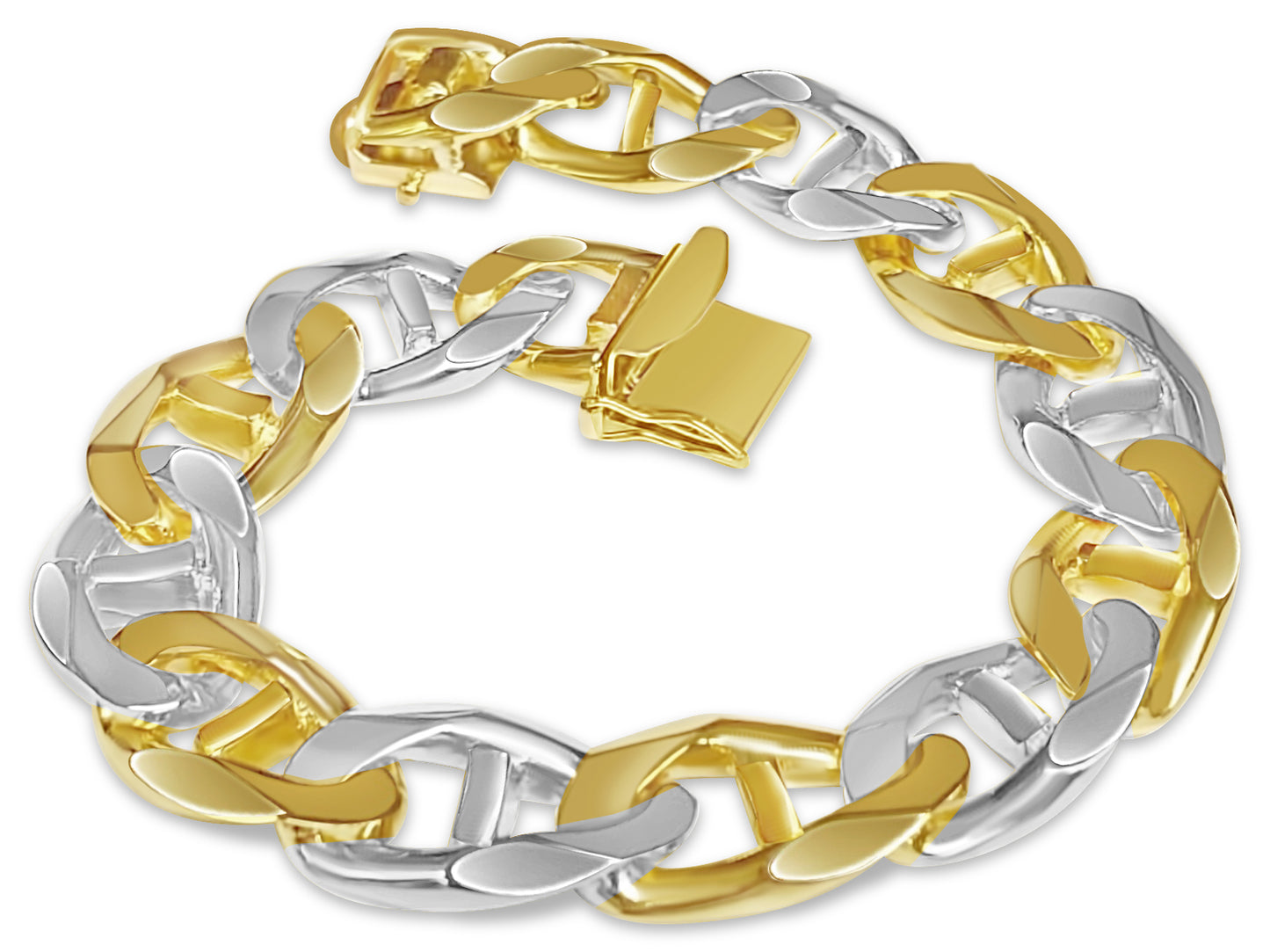 Anchor Mariner Solid Gold Handmade Bracelet , 15mm, 6.5-10 Inch