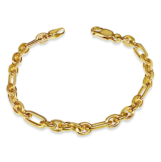 Rolo (Figaro) Solid Gold Handmade Bracelet , 5mm, 6.5-10 Inch
