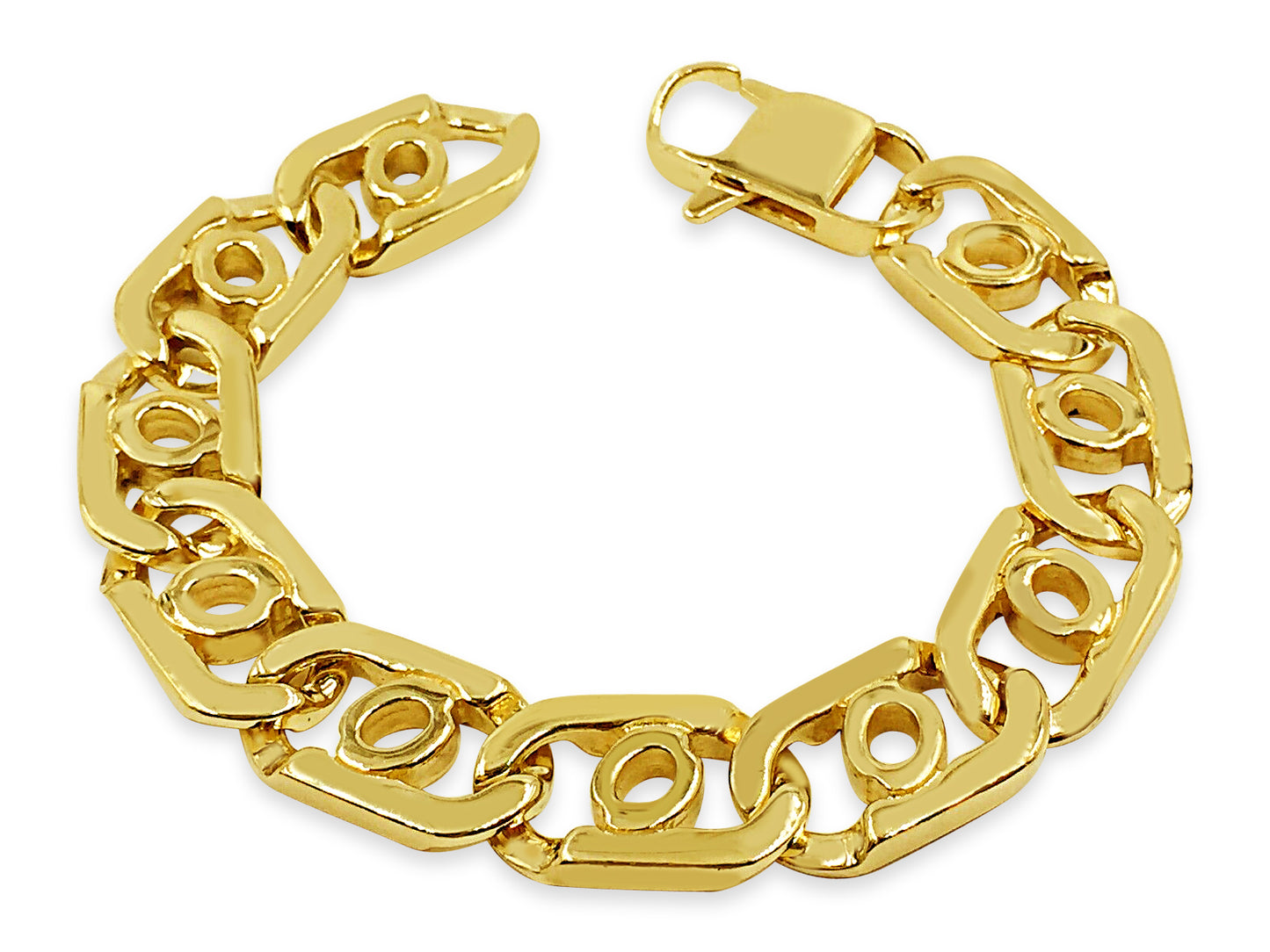 Bullet Tiger Eye Solid Gold Handmade Bracelet , 16mm, 6.5-10 Inch
