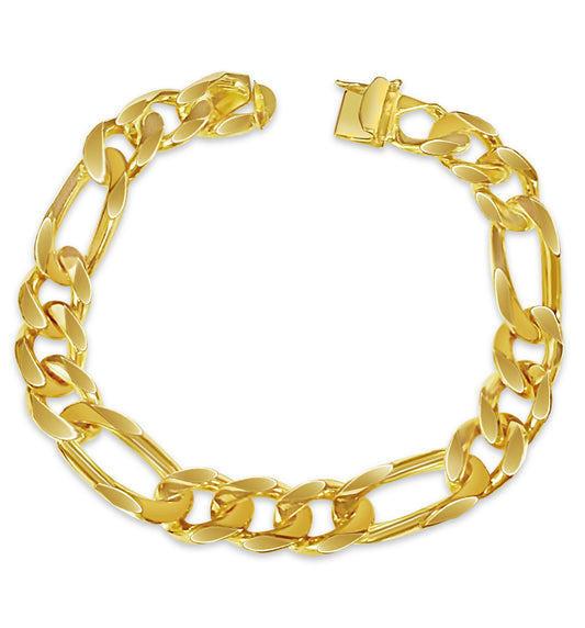 Figaro Solid Gold Handmade Bracelet , 12mm, 6.5-10 Inch