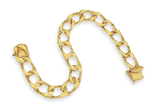 Curb Solid Gold Handmade Bracelet , 10mm, 6.5-10 Inch