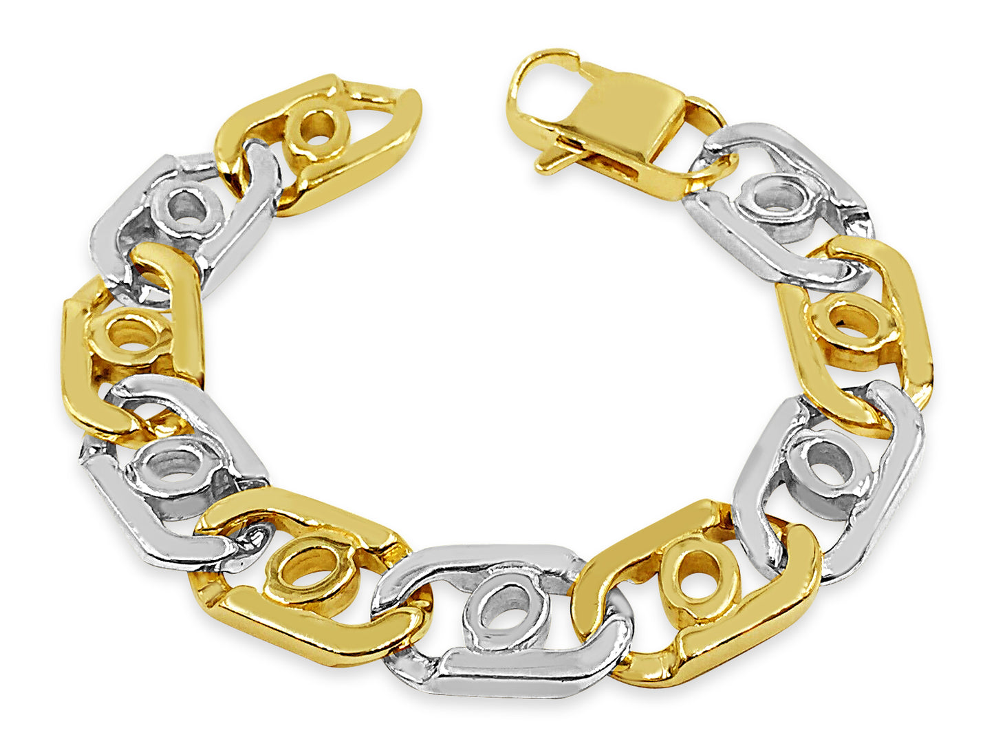 Bullet Tiger Eye Solid Gold Handmade Bracelet , 16mm, 6.5-10 Inch