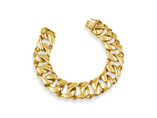 Curb Solid Gold Handmade Bracelet , 20mm, 6.5-10 Inch