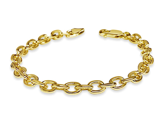 Fancy Rolo Solid Gold Handmade Bracelet , 5mm, 6.5-10 Inch