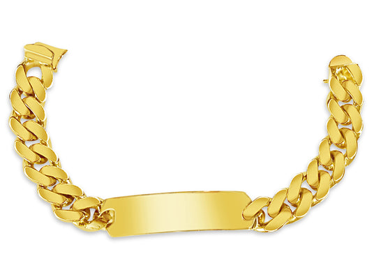ID Curb Solid Gold Handmade Bracelet , 15mm, 6.5-10 Inch