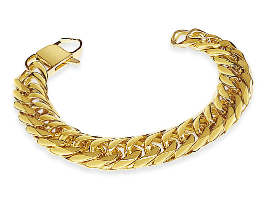 Curb Solid Gold Handmade Bracelet , 16mm, 6.5-10 Inch