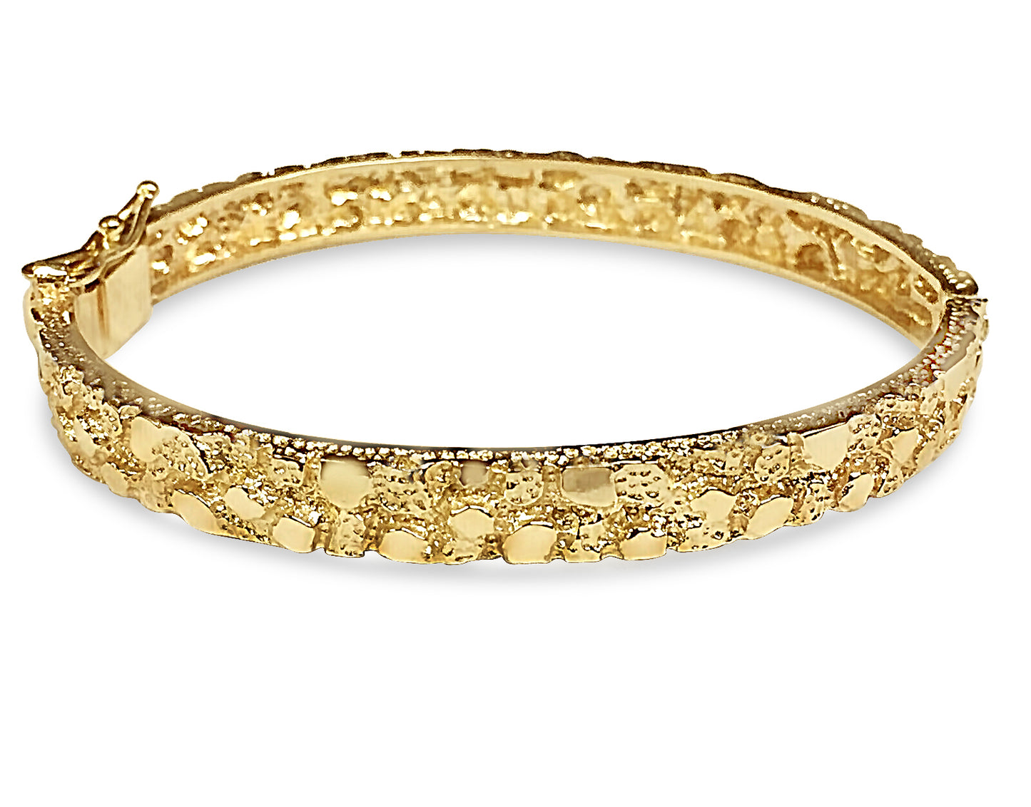 Nugget Bangle Solid Gold Handmade Bracelet , 7mm, 6.5-10 Inch
