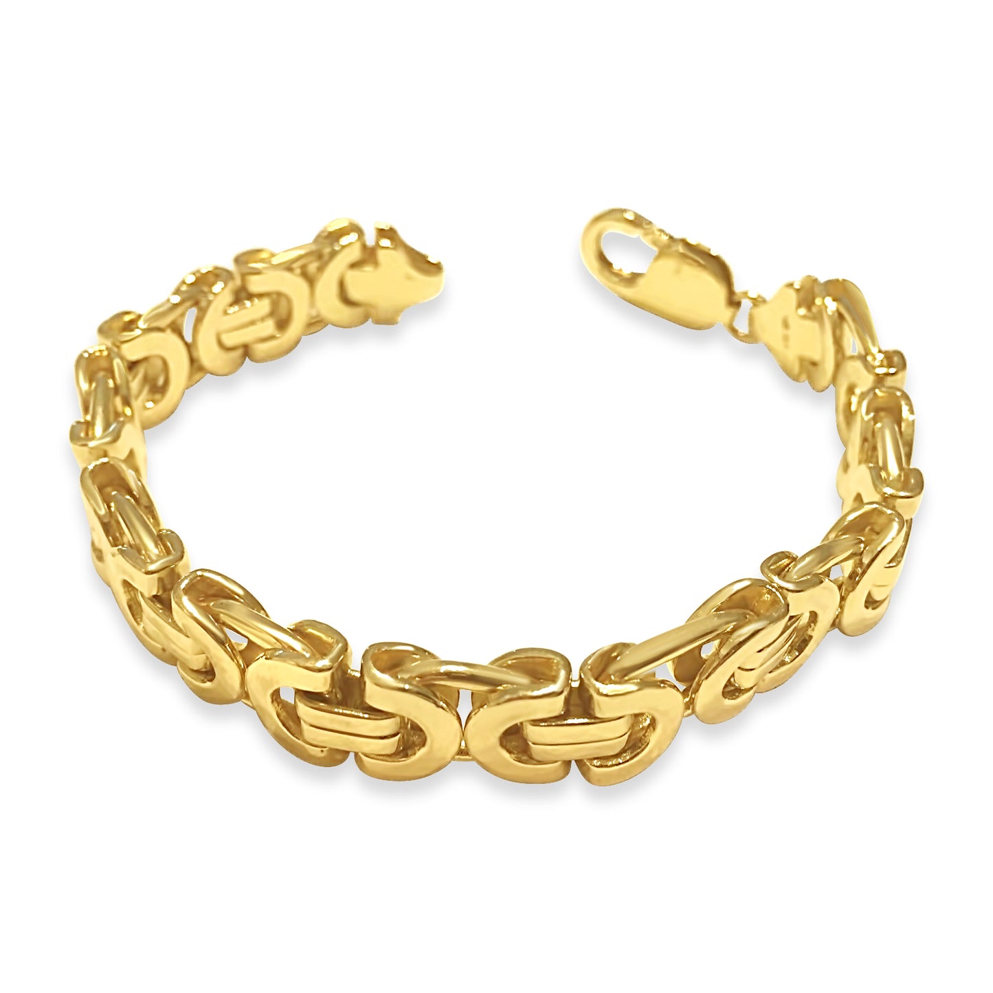 Flat Byzantine Solid Gold Handmade Bracelet , 11mm, 6.5-10 Inch