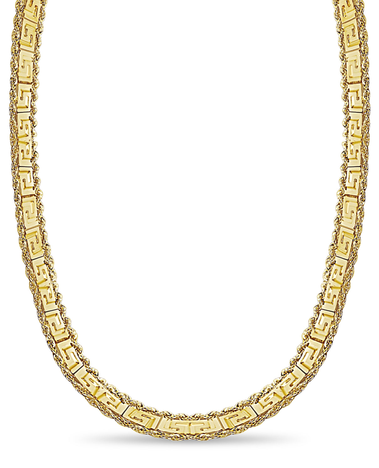 Rope & Greek Key Solid Gold Handmade Necklace , 12mm, 16-30 Inch
