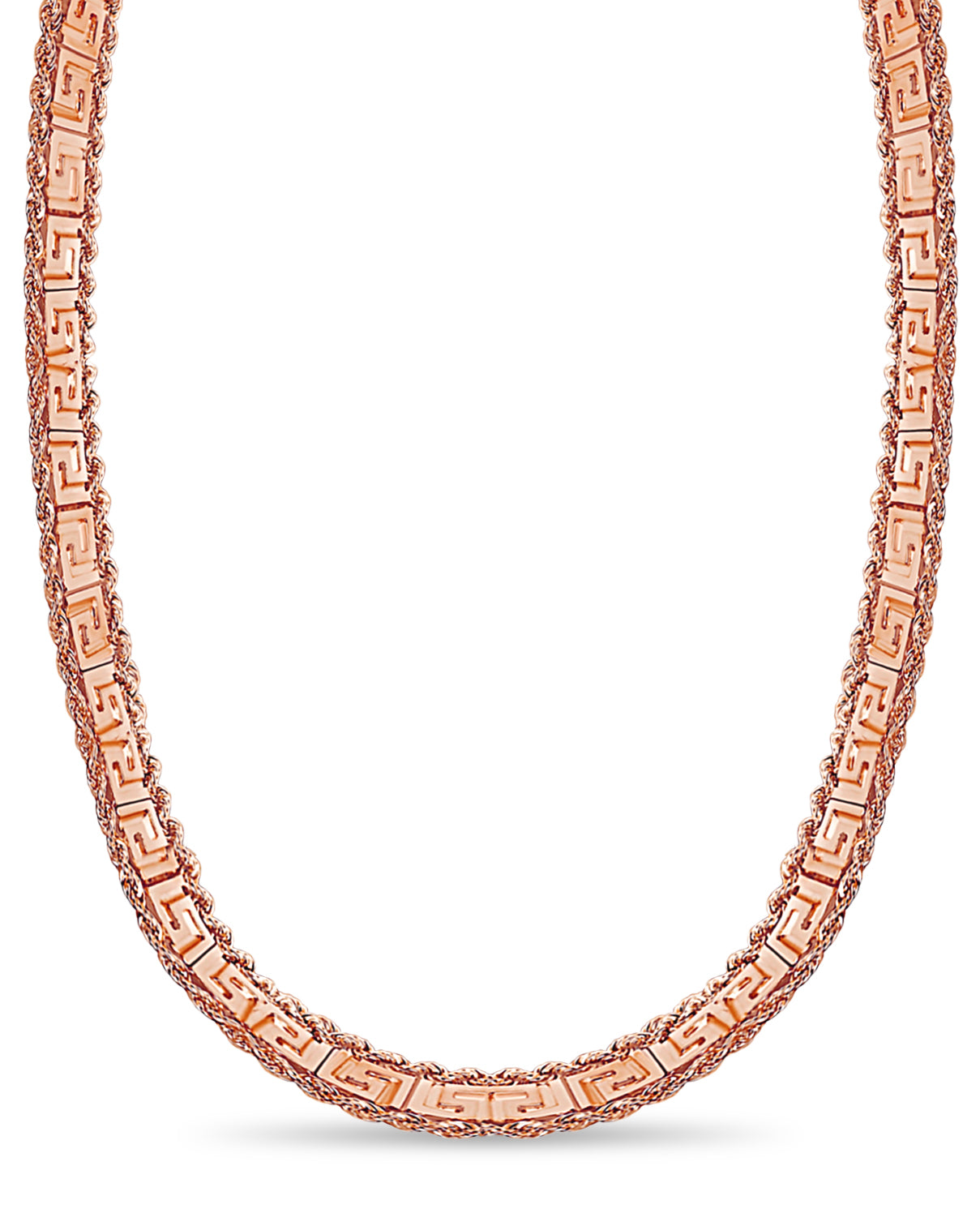 Rope & Greek Key Solid Gold Handmade Necklace , 12mm, 16-30 Inch