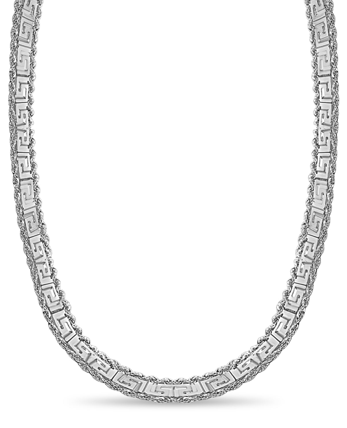Rope & Greek Key Solid Gold Handmade Necklace , 12mm, 16-30 Inch