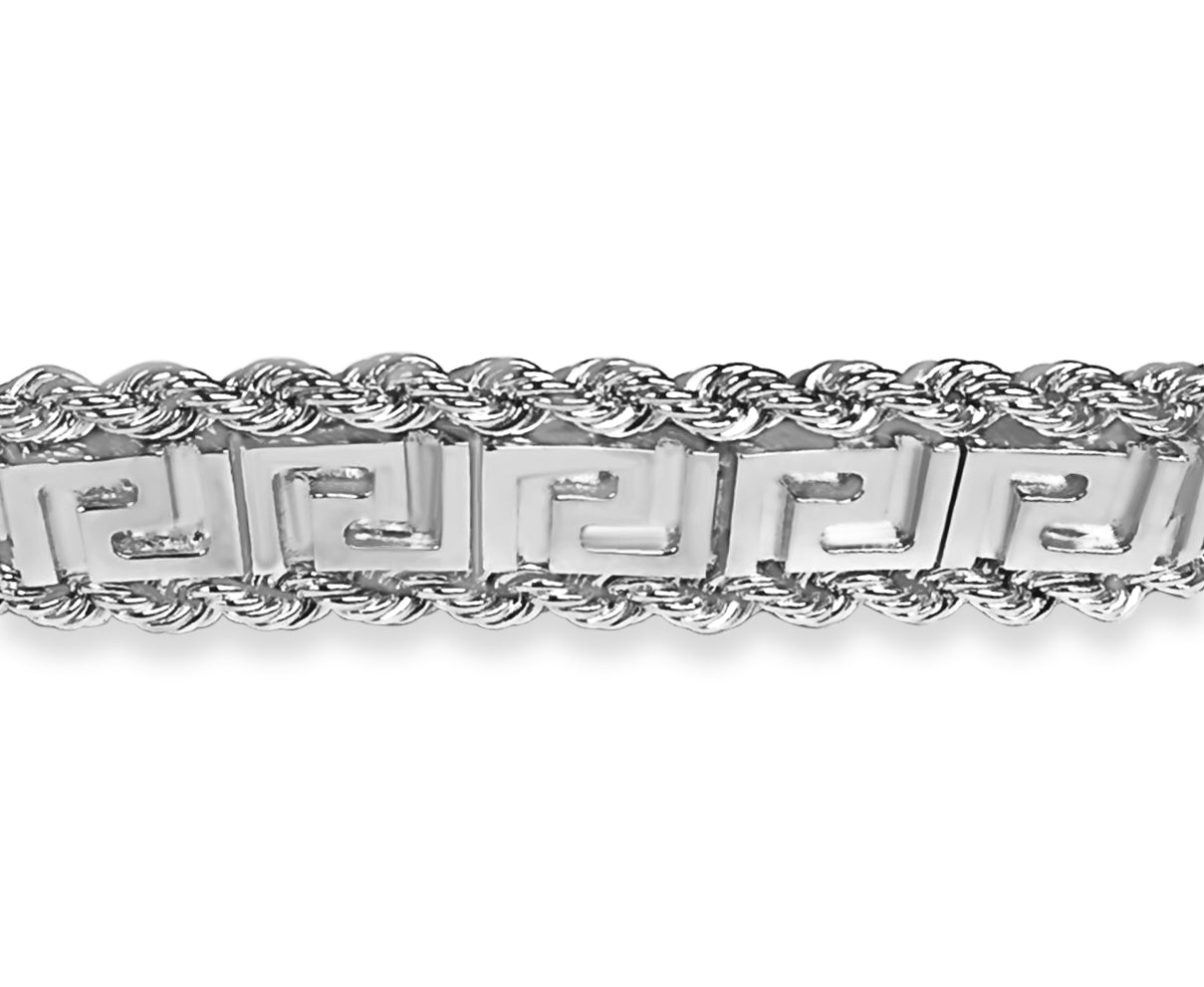 Rope & Greek Key Solid Gold Handmade Bracelet , 12mm, 6.5-10 Inch