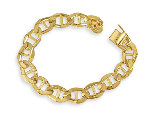 Anchor Mariner Solid Gold Handmade Bracelet , 13mm, 6.5-10 Inch