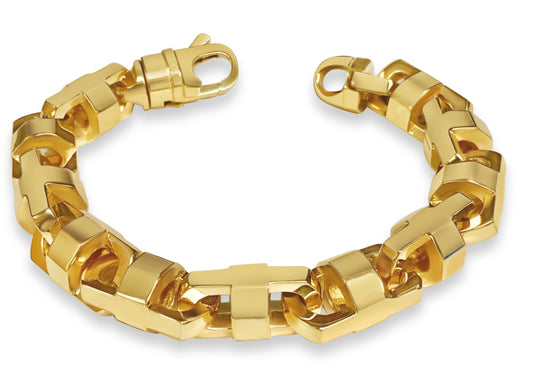 Anchor Mariner Solid Gold Handmade Bracelet , 15mm, 6.5-10 Inch