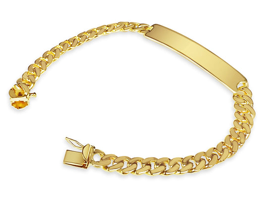 ID Curb Solid Gold Handmade Bracelet , 8mm, 6.5-10 Inch