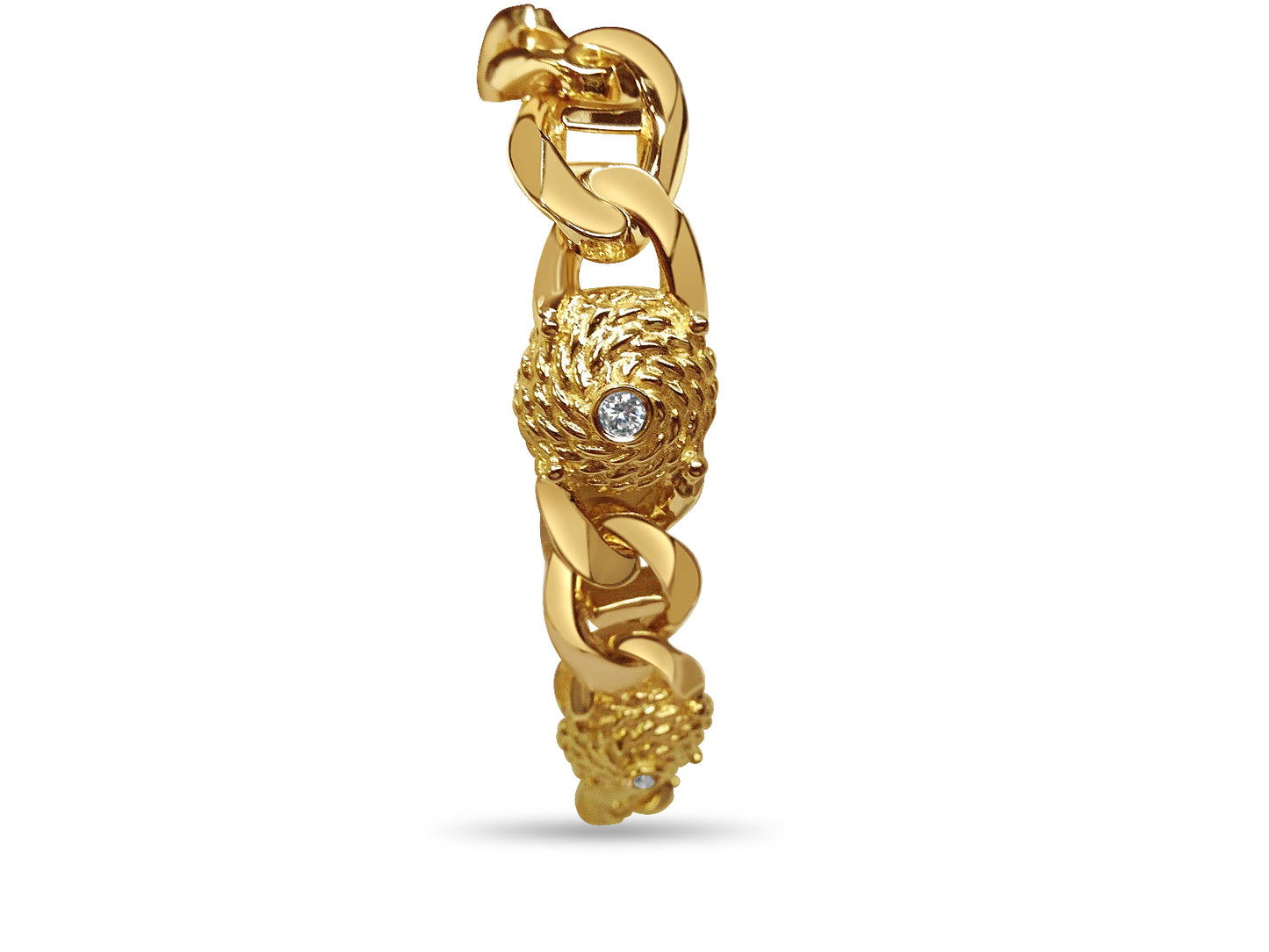 Diamond Mariner Solid Gold Handmade Bracelet , 17mm, 6.5-10 Inch
