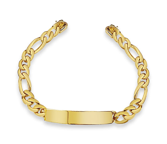 ID Figaro Solid Gold Handmade Bracelet , 9mm, 6.5-10 Inch