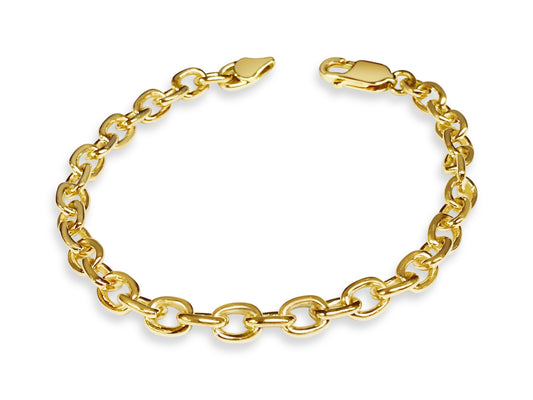 Fancy Rolo Solid Gold Handmade Bracelet , 6mm, 6.5-10 Inch