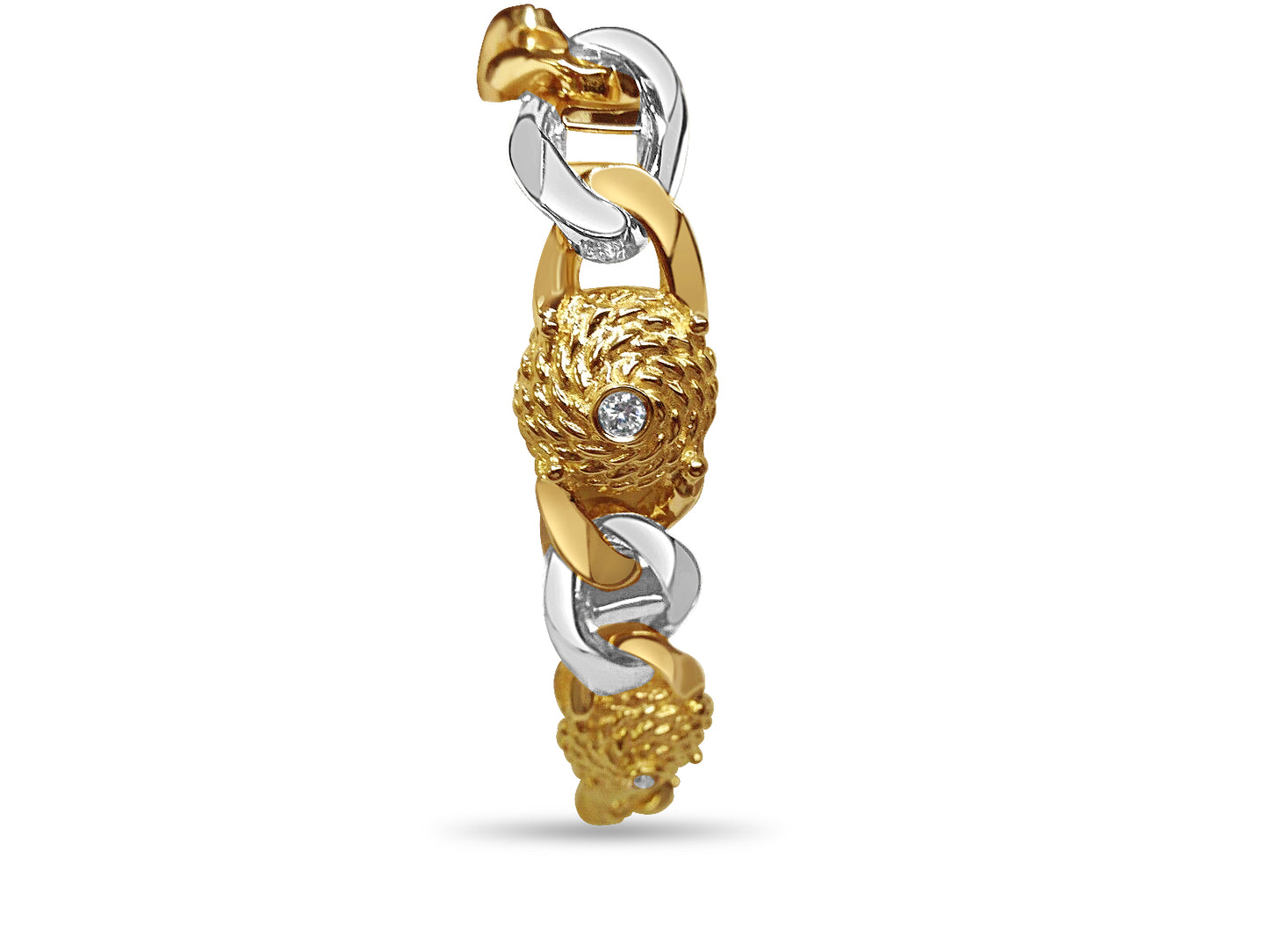 Diamond Mariner Solid Gold Handmade Bracelet , 17mm, 6.5-10 Inch