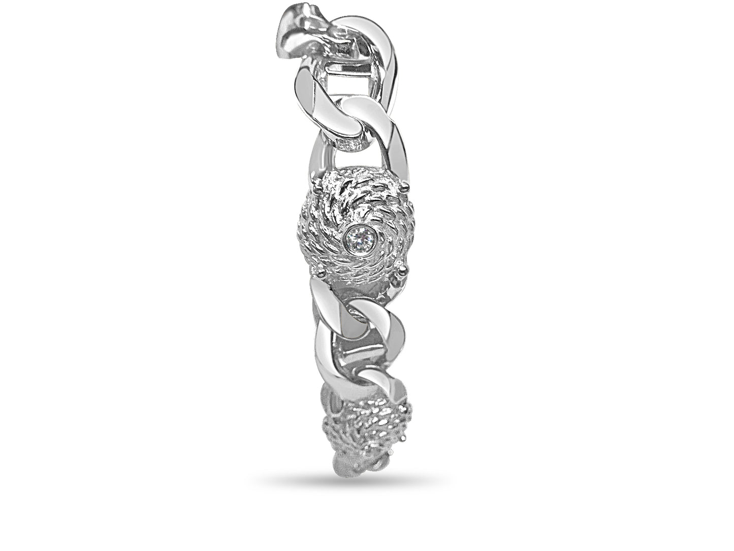 Diamond Mariner Solid Gold Handmade Bracelet , 17mm, 6.5-10 Inch