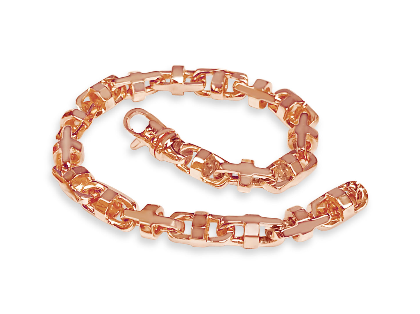 Fancy Rolo Solid Gold Handmade Bracelet , 6mm, 6.5-10 Inch