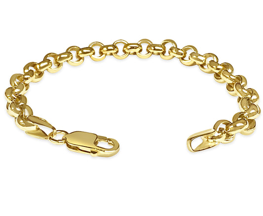 Fancy Rolo Solid Gold Handmade Bracelet , 7mm, 6.5-10 Inch