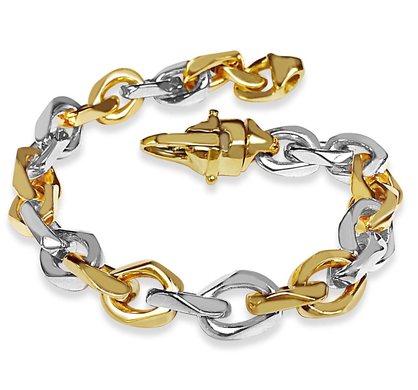 Fancy Rolo Solid Gold Handmade Bracelet , 10mm, 6.5-10 Inch