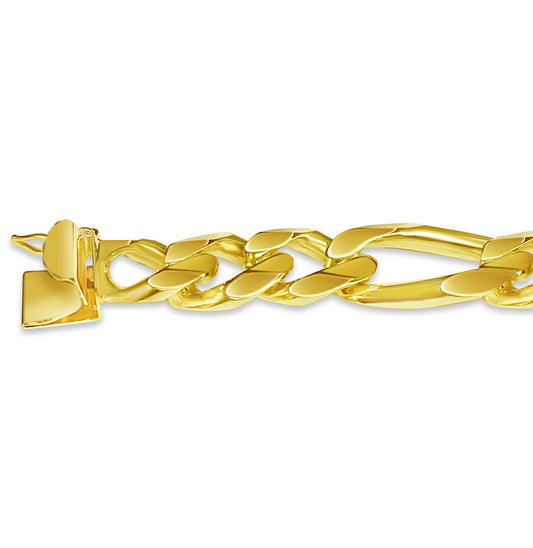 Figaro Solid Gold Handmade Bracelet , 12mm, 6.5-10 Inch