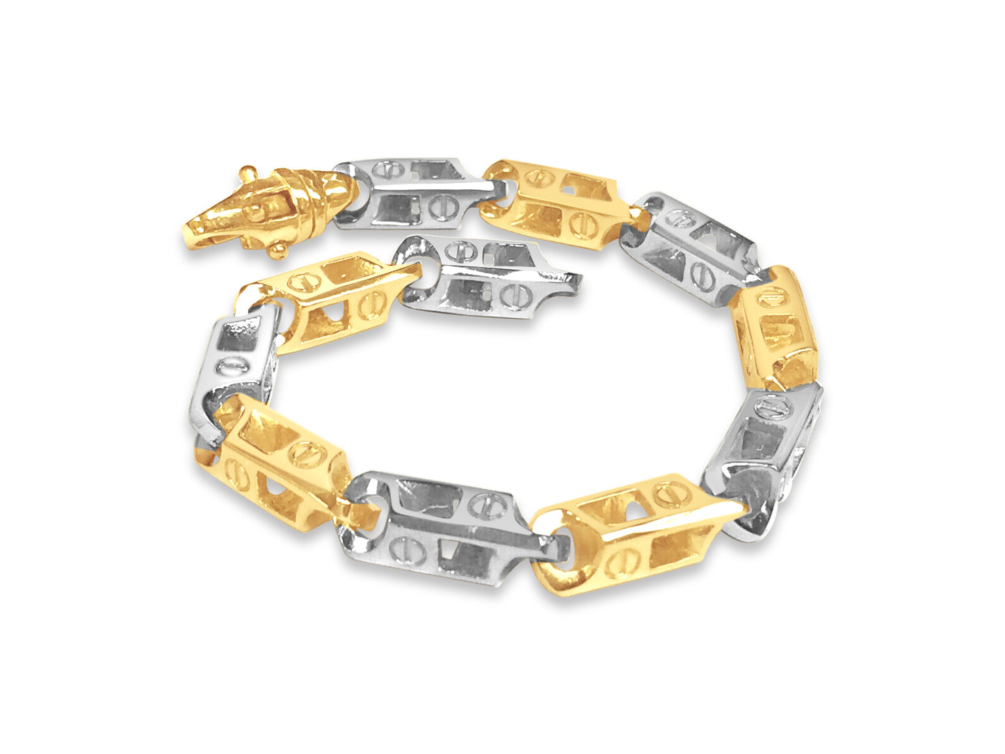 Fancy Screw Solid Gold Handmade Bracelet , 7mm, 6.5-10 Inch