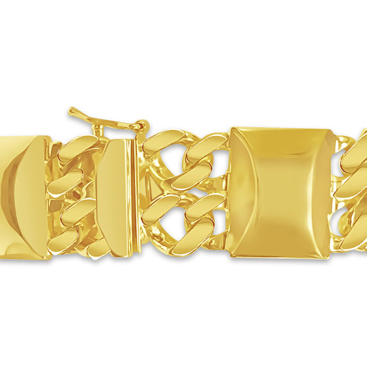Curb & Bar Solid Gold Handmade Bracelet , 17mm, 6.5-10 Inch
