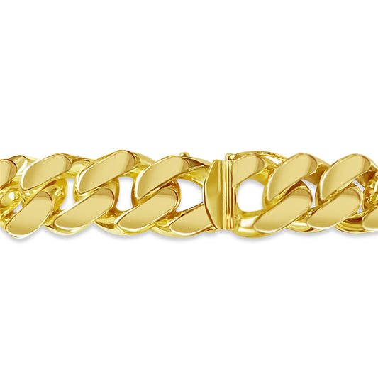 ID Curb Solid Gold Handmade Bracelet , 15mm, 6.5-10 Inch