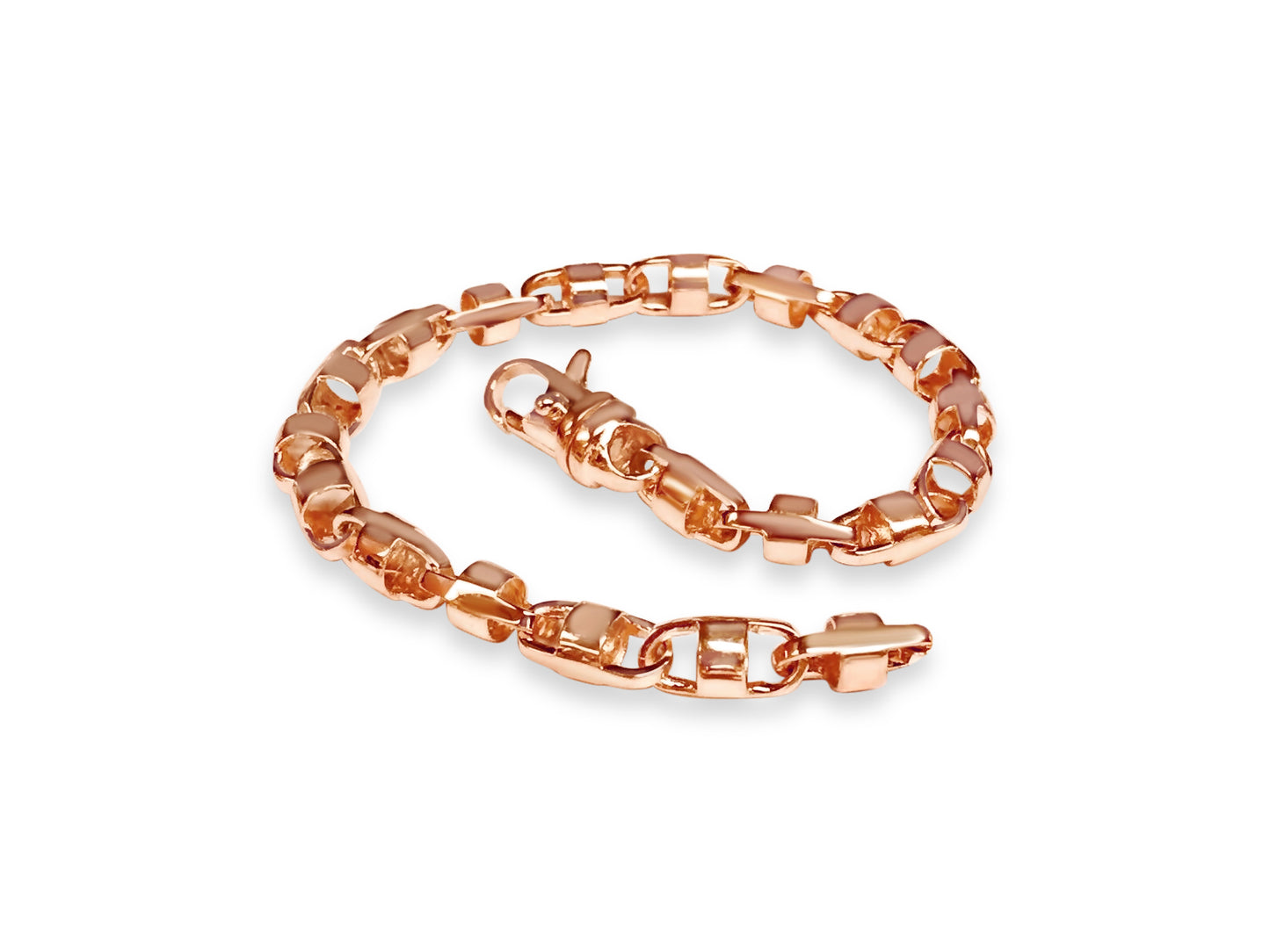 Anchor Mariner Solid Gold Handmade Bracelet , 7mm, 6.5-10 Inch