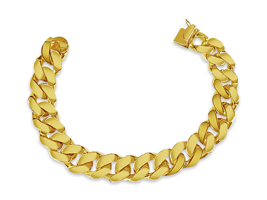 Curb Solid Gold Handmade Bracelet , 15mm, 6.5-10 Inch