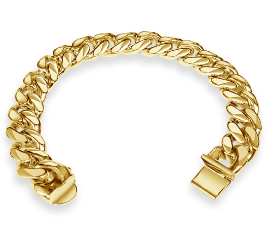 Curb Solid Gold Handmade Bracelet , 13mm, 6.5-10 Inch