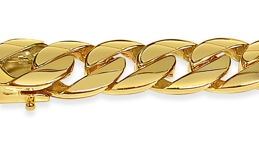 Curb Solid Gold Handmade Bracelet , 13mm, 6.5-10 Inch
