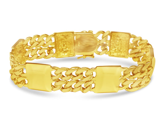 Curb & Bar Solid Gold Handmade Bracelet , 17mm, 6.5-10 Inch