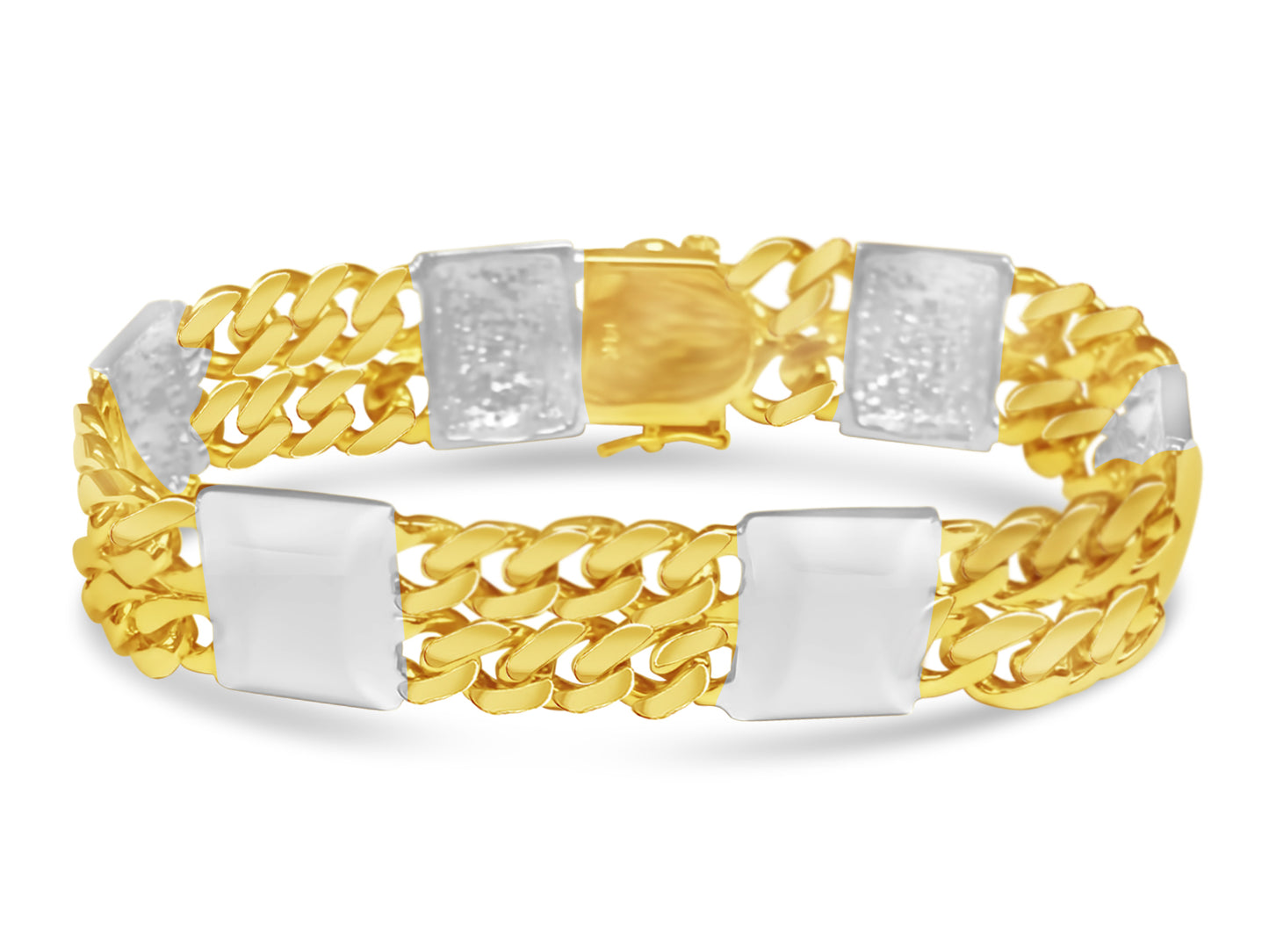 Curb & Bar Solid Gold Handmade Bracelet , 17mm, 6.5-10 Inch