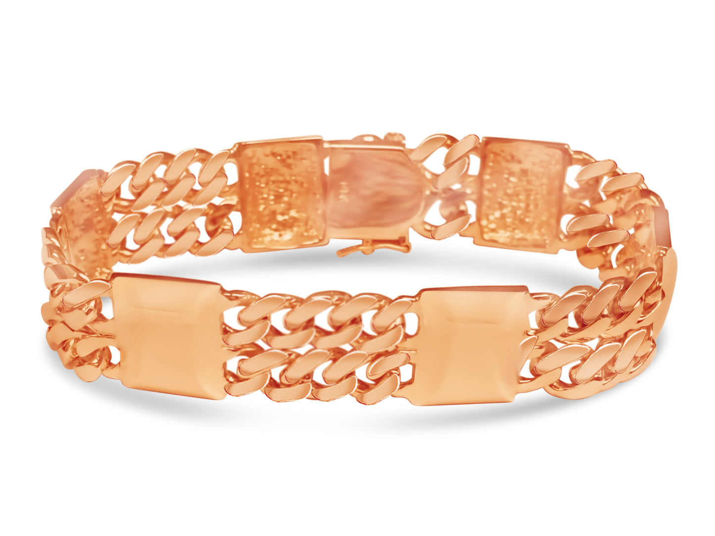 Curb & Bar Solid Gold Handmade Bracelet , 17mm, 6.5-10 Inch