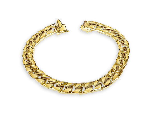 Curb Solid Gold Handmade Bracelet , 9mm, 6.5-10 Inch