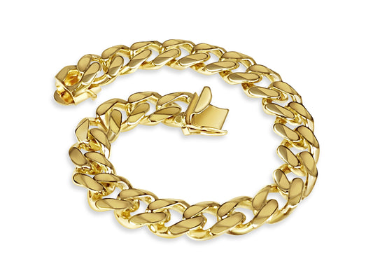 Curb Solid Gold Handmade Bracelet , 11mm, 6.5-10 Inch